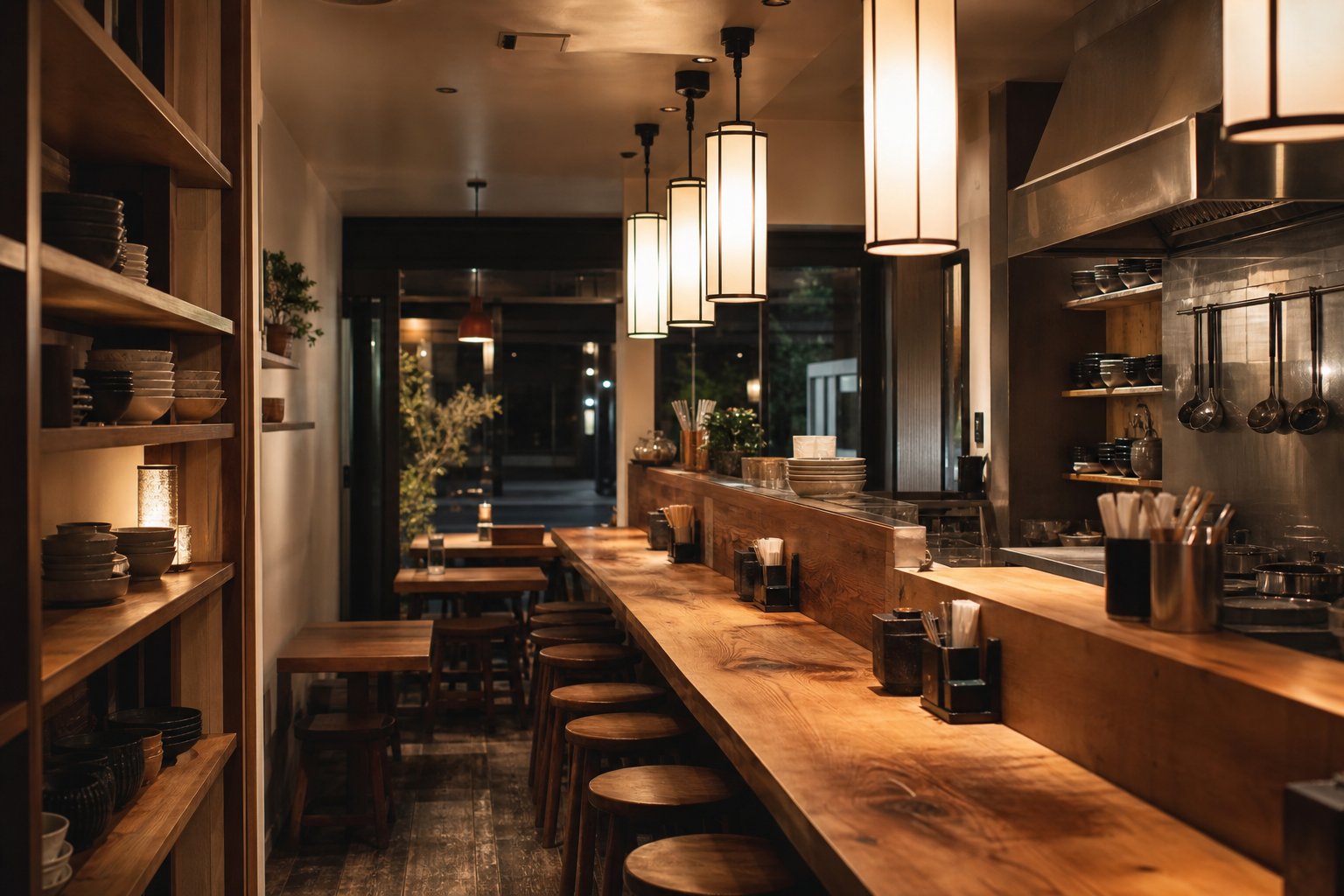 Warm ramen restaurant interior