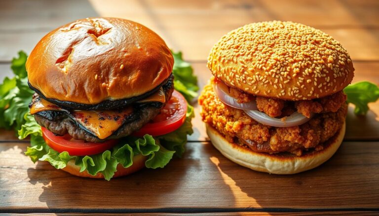 Flame grilled vs fried burger menu