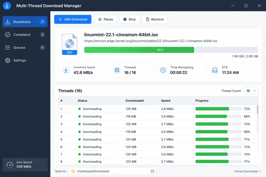 Using multi-threaded download manager as an alternative when the project does not offer torrents.