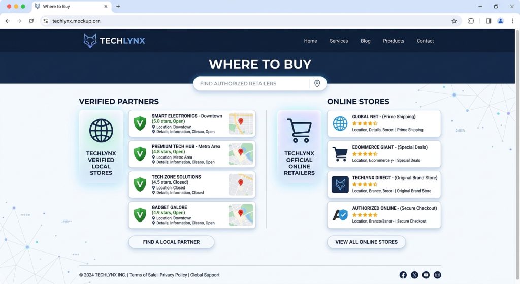 Searching the authorized reseller list on a brand's official website.